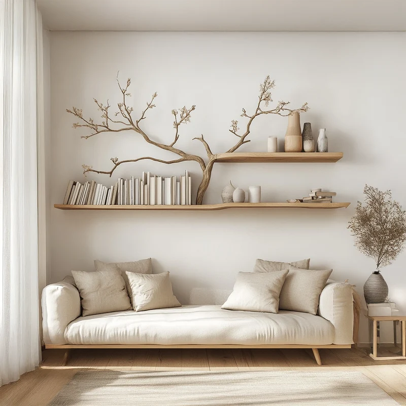 Spry Interior Rustic Tree Inspired Wall Shelf, Solid Wood Branch Bookshelf Organizer for Natural Boho Living Room, SINLSATBS054
