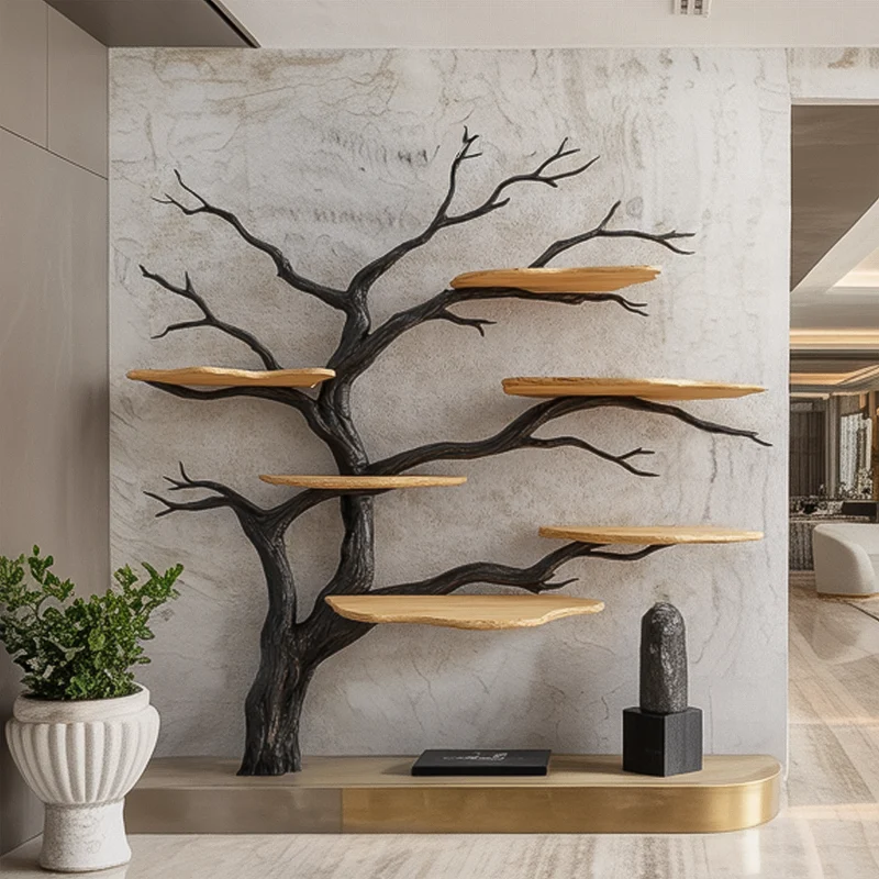 Spry Interior Rustic Tree Display Wall Shelf, Handcrafted Solid Wood Branch Bookshelf & Natural Decorative Art Frame, SINLSATB564