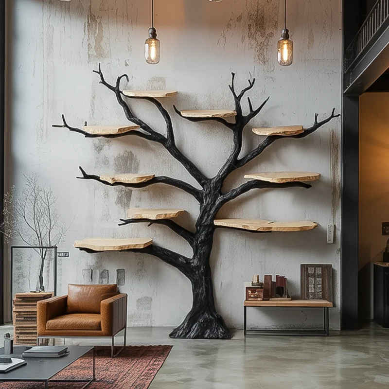 Spry Interior Rustic Organic Tree Wall Shelf, Solid Wood Branch Bookshelf Organizer & Artistic Floating Wall Art, SINLSATB563