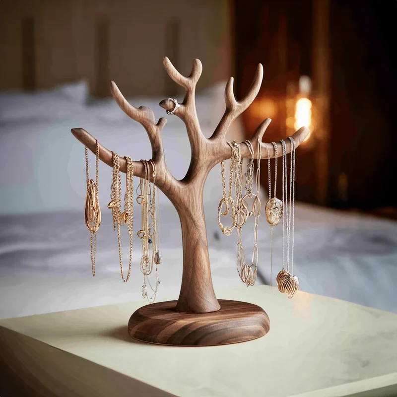 Scandinavian Wooden Jewelry Tree Display Natural Finish SINLKITJR005