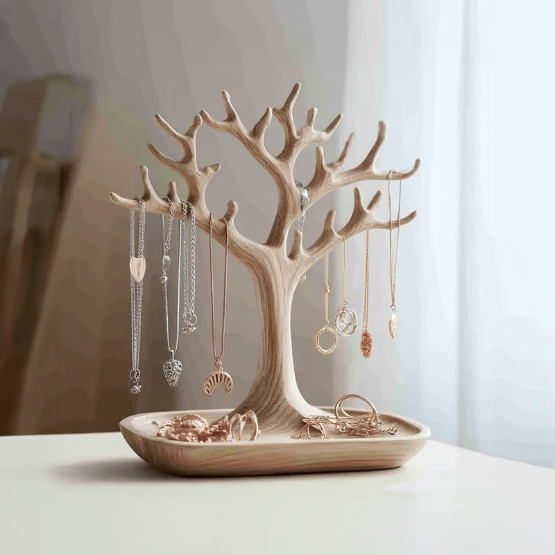 Spry Interior Scandinavian Solid Wood Jewelry Tree Organizer Stand, Unique Tree Branch Earring, Ring & Necklace Holder, SINLKITJR001