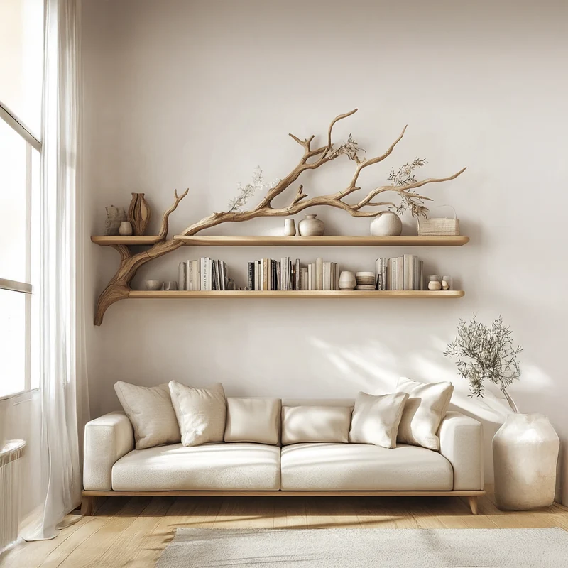 Spry Interior Rustic Tree Wall Art Shelf, Modern Solid Wood Floating Branch Bookshelf & Artistic Display for Living Room Decor, SINLSATBS041