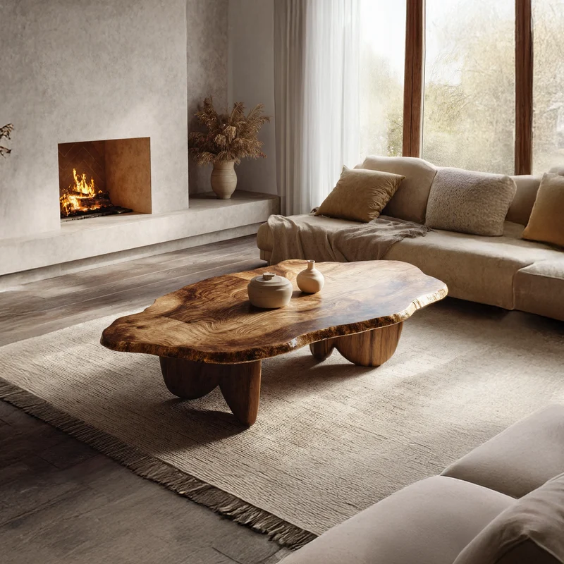 Rustic Solid Wood Live Edge Coffee Table For Entryway Design SILDTTRCF040