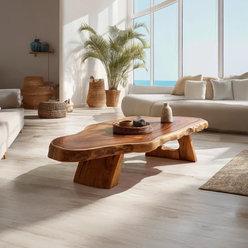 Spry Interior Handcrafted Live Edge Coffee Table, Solid Wood Slab Tree Trunk Accent Table for Modern Living Room Decor, SILDTTRCF034