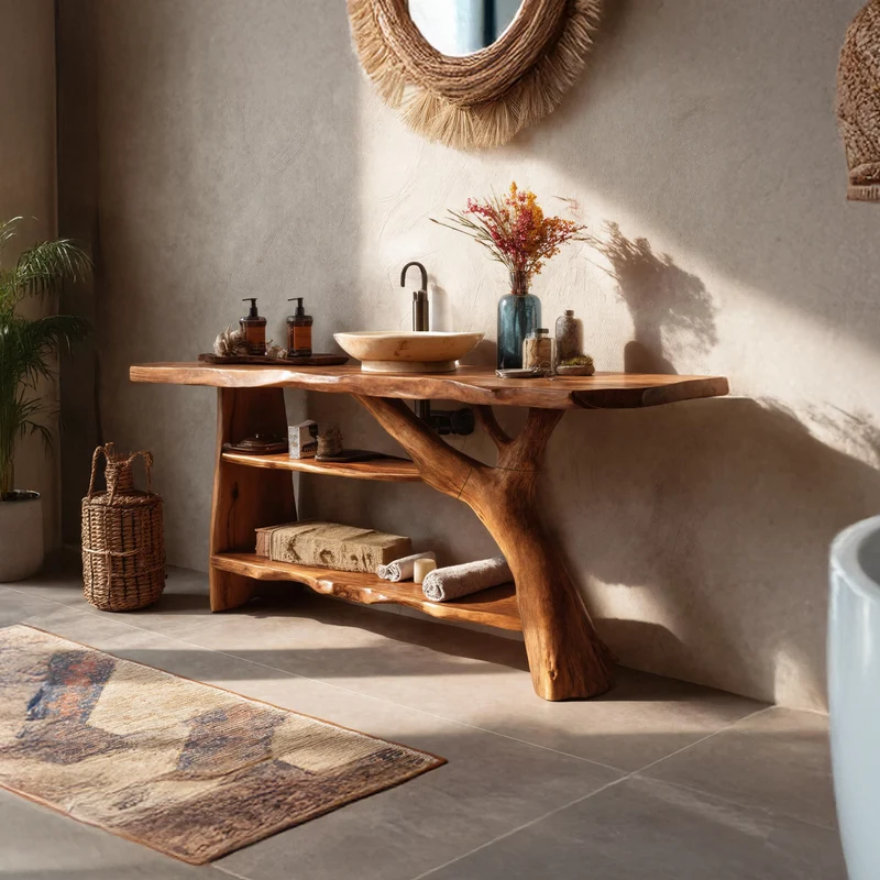 Spry Interior Handcrafted Solid Wood Bathroom Vanity, Live Edge Slab Sink Console for Modern Rustic Bathroom, SILDTTRBRV072