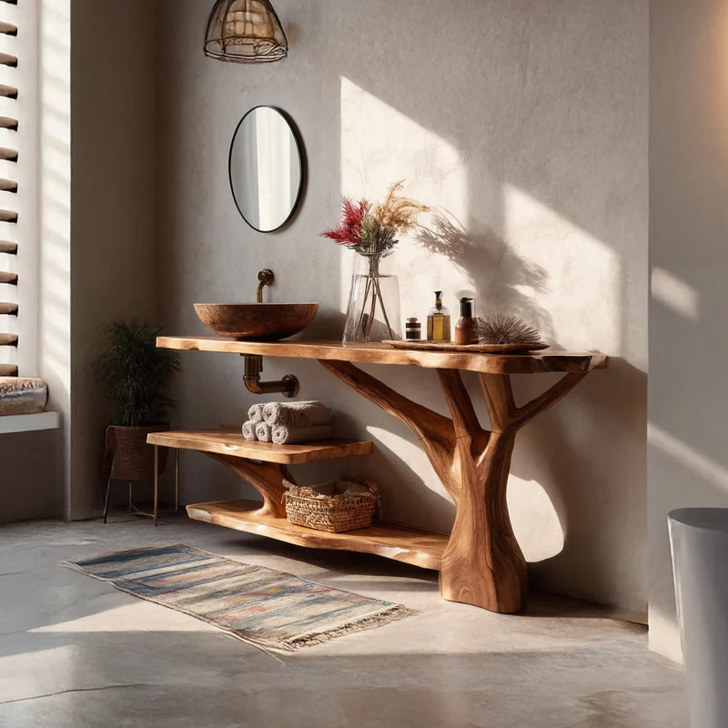 Spry Interior Farmhouse Solid Wood Bathroom Vanity, Live Edge Slab Sink Console for Rustic Bathroom Decoration, SILDTTRBRV071