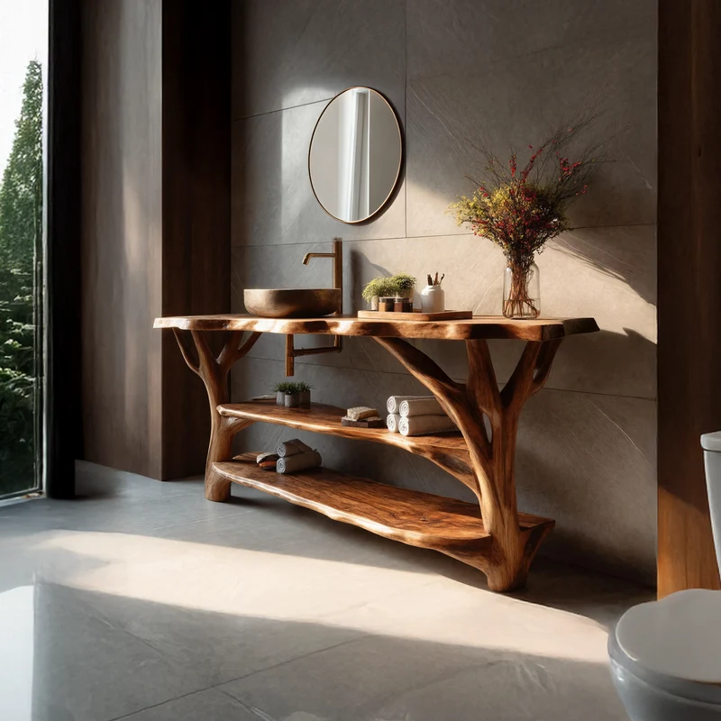 Spry Interior Farmhouse Live Edge Bathroom Vanity, Solid Wood Slab Sink Console Table for Rustic Bathroom Remodel, SILDTTRBRV067