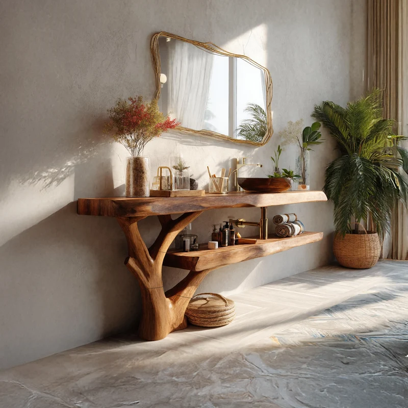 Spry Interior Handcrafted Live Edge Bathroom Vanity, Solid Wood Slab Sink Console for Rustic Home Bathroom Interior, SILDTTRBRV080