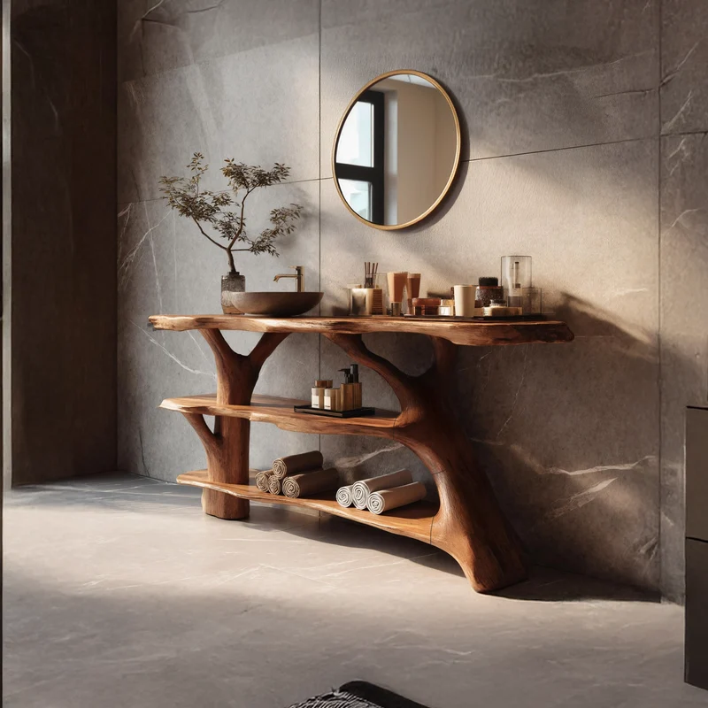 Spry Interior Farmhouse Live Edge Bathroom Vanity, Solid Wood Tree Trunk Slab Sink Console for Rustic Bathroom Decor, SILDTTRBRV087