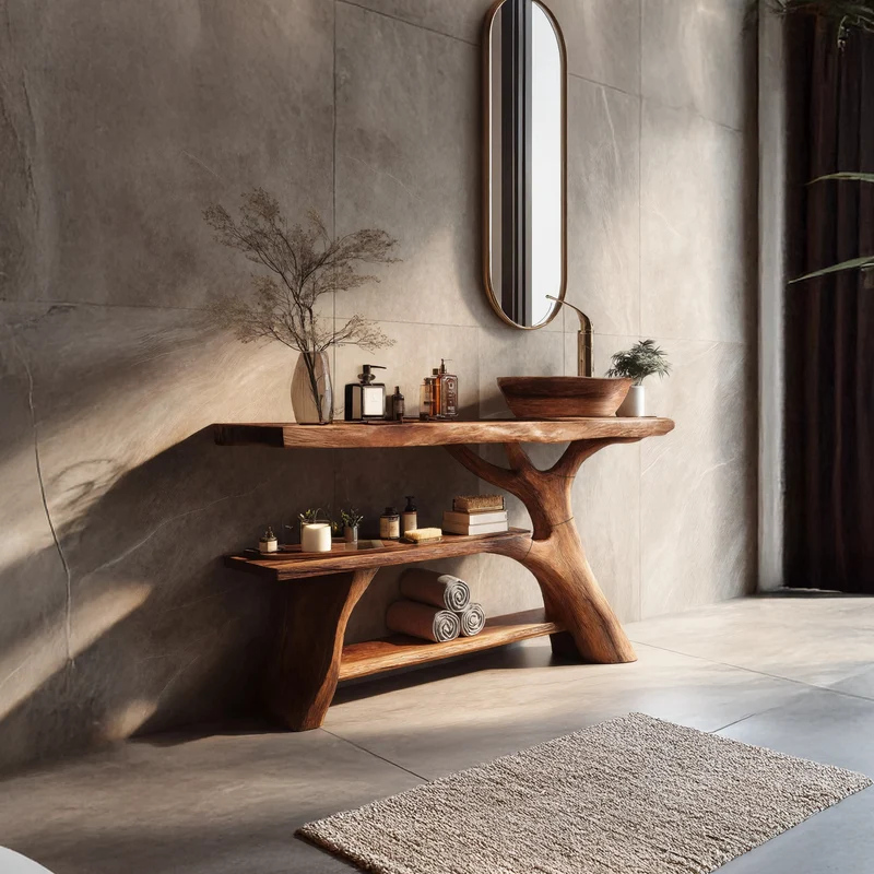 Spry Interior Mid Century Solid Wood Bathroom Vanity, Modern Rustic Sink Console Table for Elegant Bathroom Remodel, SILDTTRBRV086