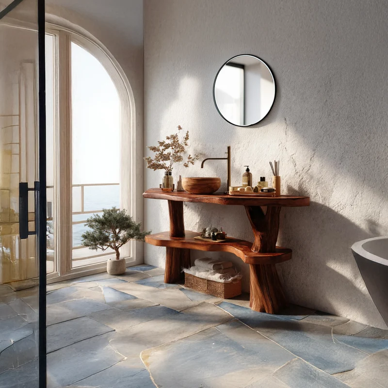 Spry Interior Handcrafted Live Edge Bathroom Vanity, Solid Wood Slab Sink Console Table for Modern Bathroom Remodel, SILDTTRBRV096