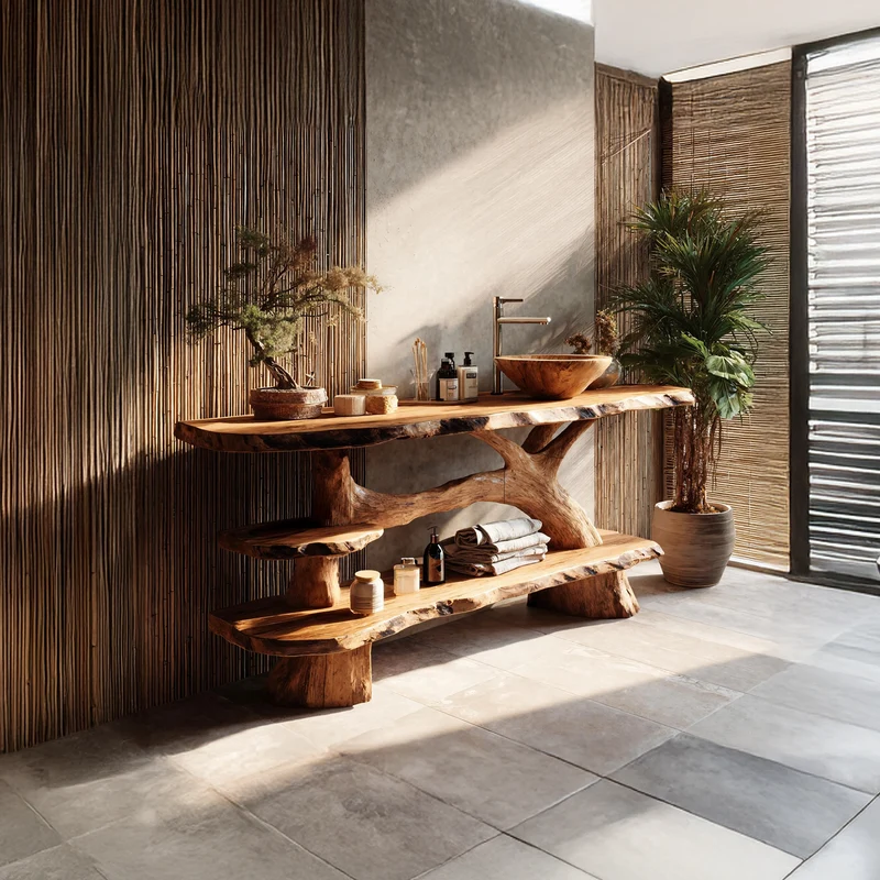 Spry Interior Modern Live Edge Bathroom Vanity, Solid Wood Tree Trunk Slab Sink Console for Classic Bathroom Remodel, SILDTTRBRV093
