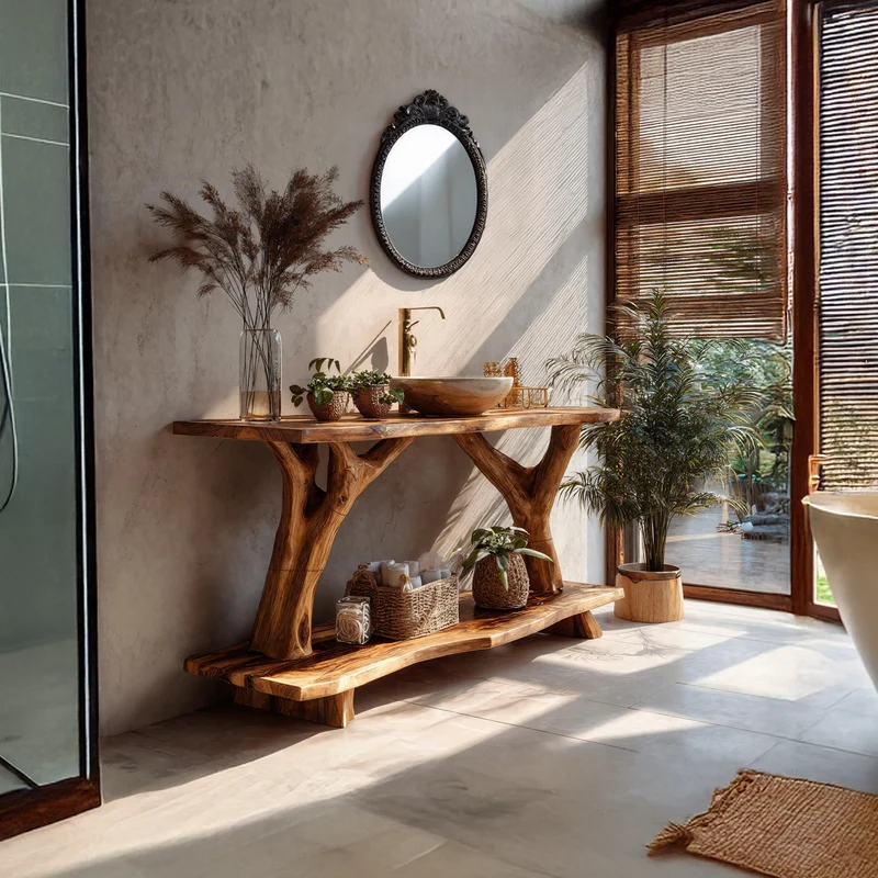 Spry Interior Farmhouse Live Edge Bathroom Vanity, Solid Wood Slab Sink Console for Country Rustic Bathroom Interior, SILDTTRBRV091