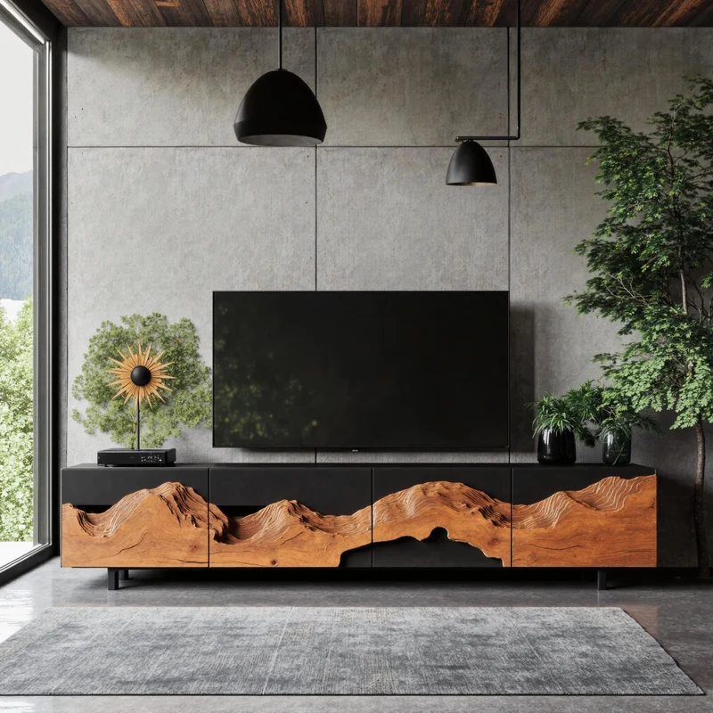 Spry Interior Rustic Solid Wood TV Cabinet, Handcrafted Media Console Table & Entertainment Center for Living Room Setup, SILDTTNTVC039