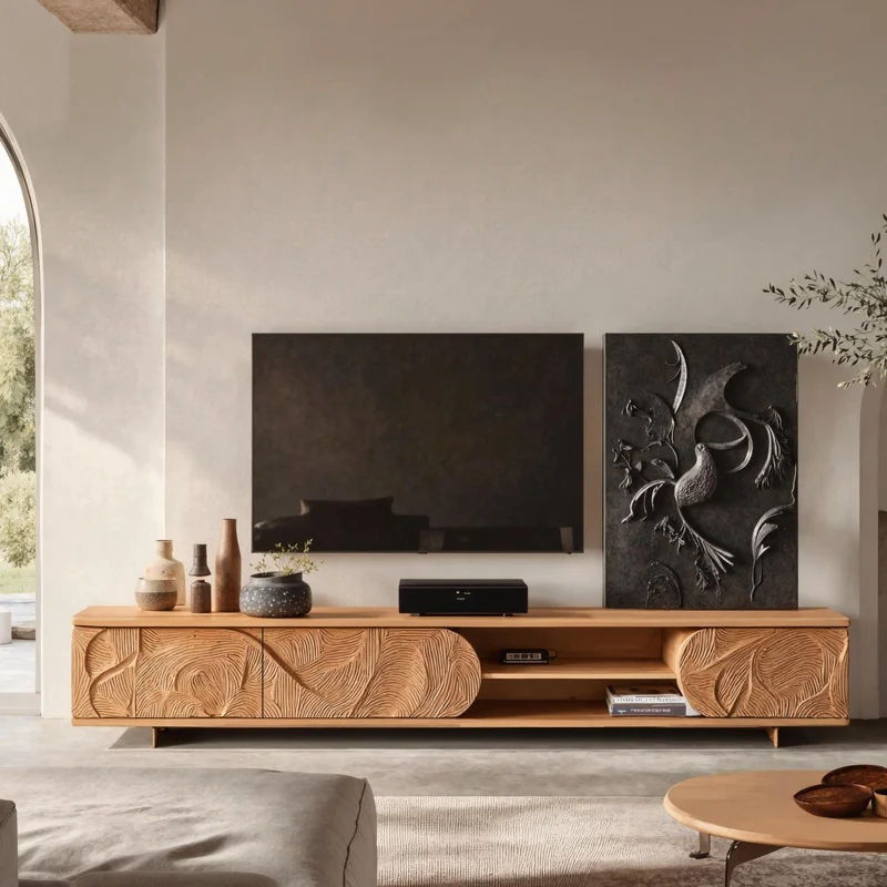 Spry Interior Mid Century Solid Wood TV Stand, Retro Handcrafted Media Console Cabinet & Entertainment Center for Living Room, SILDTTRTVC062
