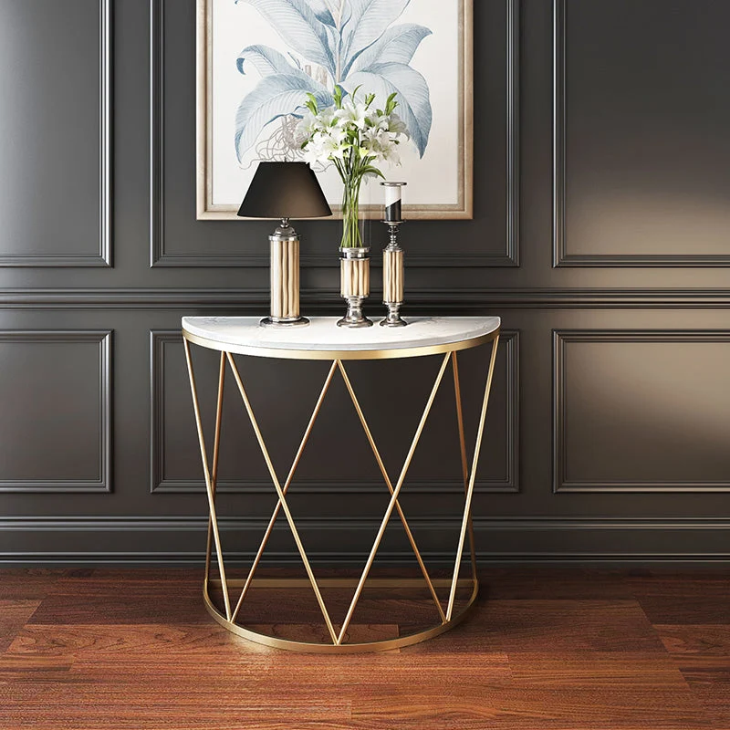 Glam Iron Sofa Table Scratch Resistant Frame Half Moon Stain Resistant Console Table