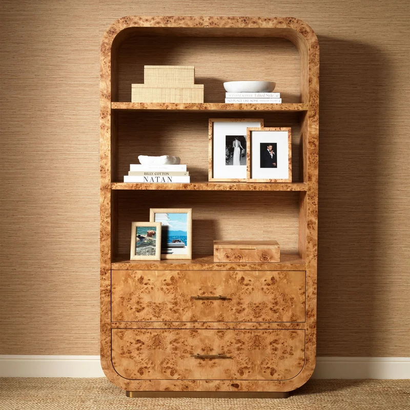 Eichholtz Schrank Quinton – Mappa-Wurzelfurnier in Hellbraun | Antik-Messing