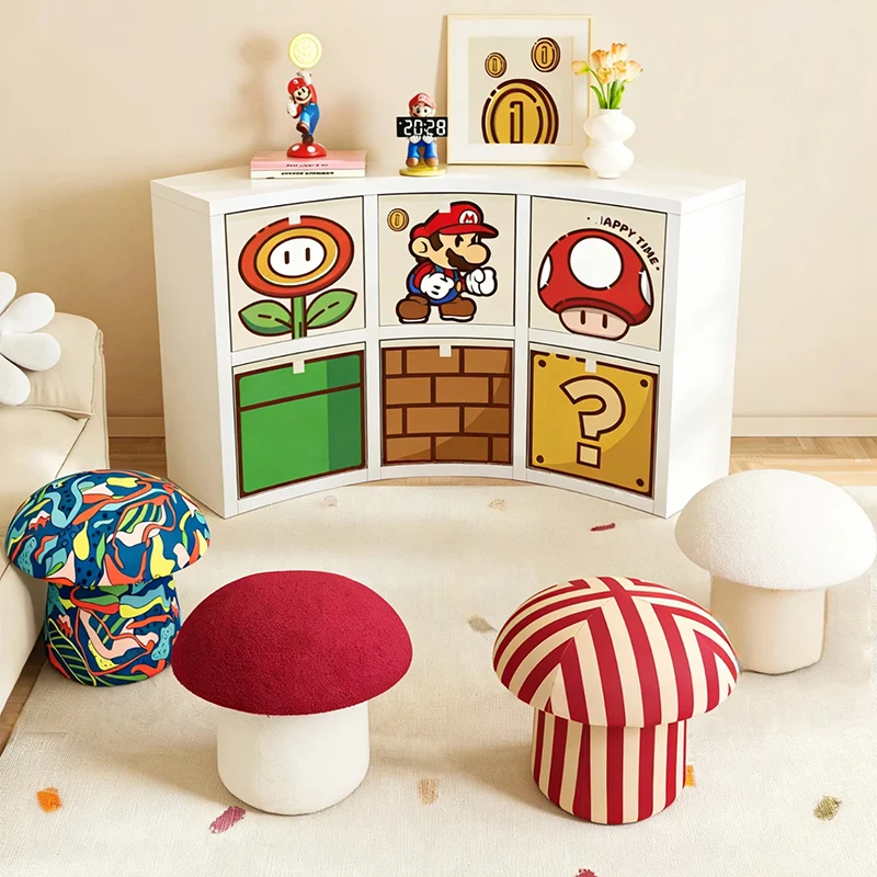 Modern Art Deco Velvet Fabric Molded Cotton Metal Mushroom Kids Low Stool Backless Armless For Entryway & Hallway