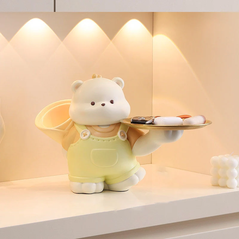 Contemporary Creative Resin Bear-shaped Table Decor Desktop Decoration With Tray For Living Room & Entryway