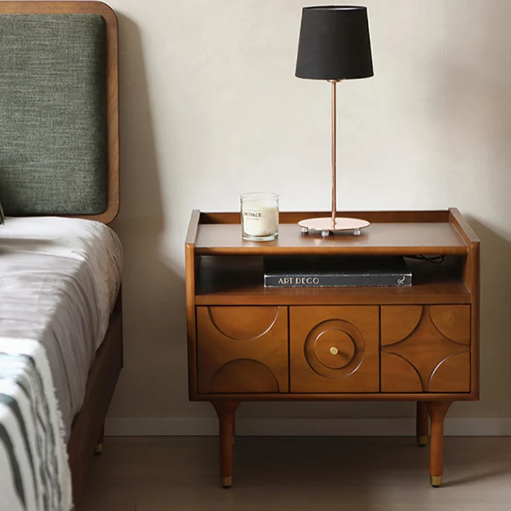 Modern Mid-Century Rectangular Pine Wood Plywood Aluminum Nightstand 1-Drawer For Bedroom