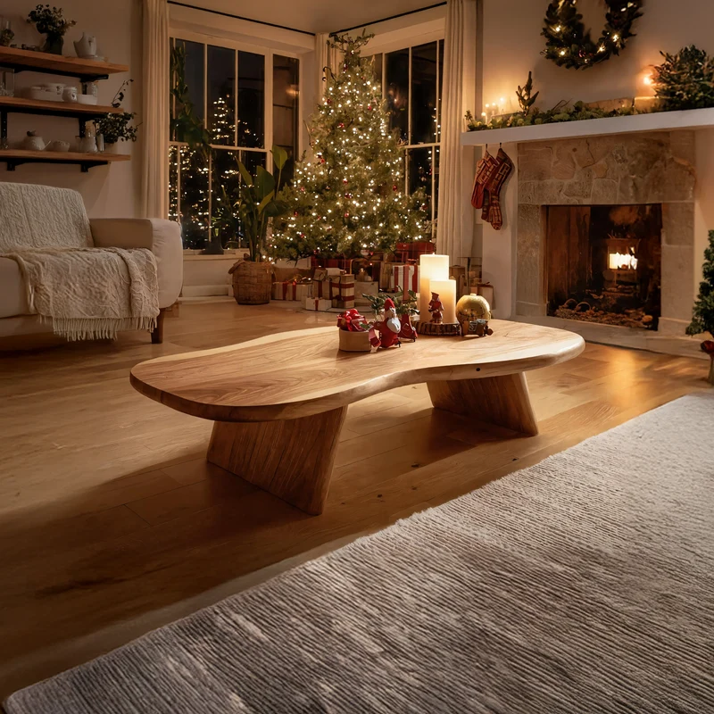 Spry Interior Farmhouse Live Edge Wooden Coffee Table, Rustic Solid Wood Slab Center Table for Living Room, Handmade Wood Furniture SILDTTRCCF023