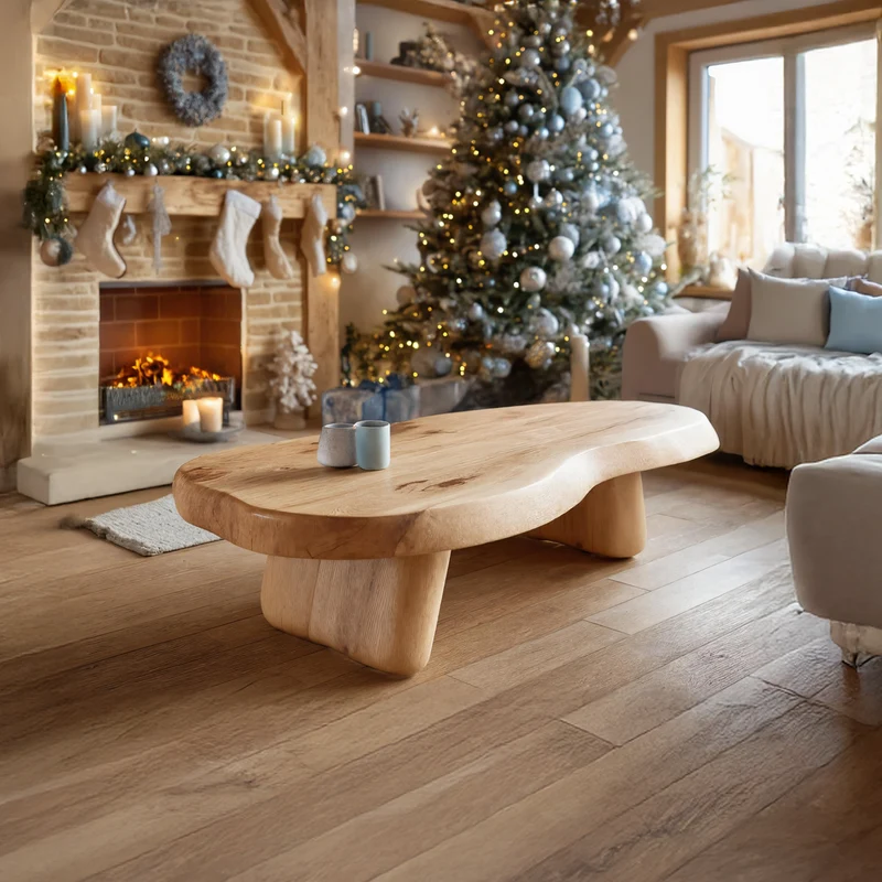 Spry Interior Farmhouse Live Edge Coffee Table, Solid Wood Slab Tree Trunk Accent Table for Cozy Living Room, SILDTTRCCF027
