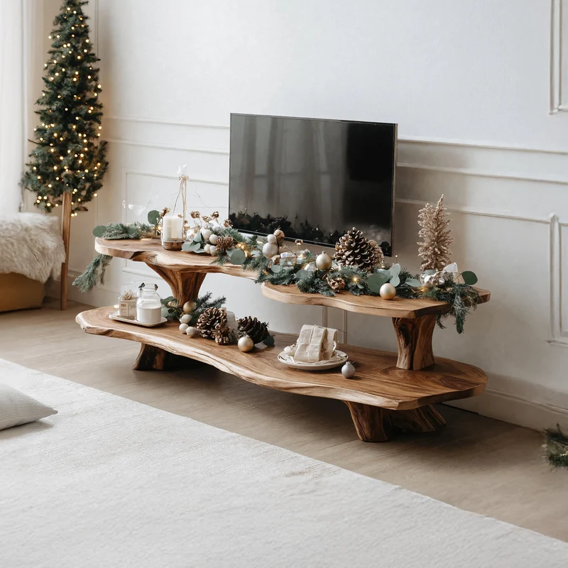 Spry Interior Handcrafted Solid Wood TV Console, Live Edge Media Stand & Entertainment Center for Living Room, SILDTTNCTV007