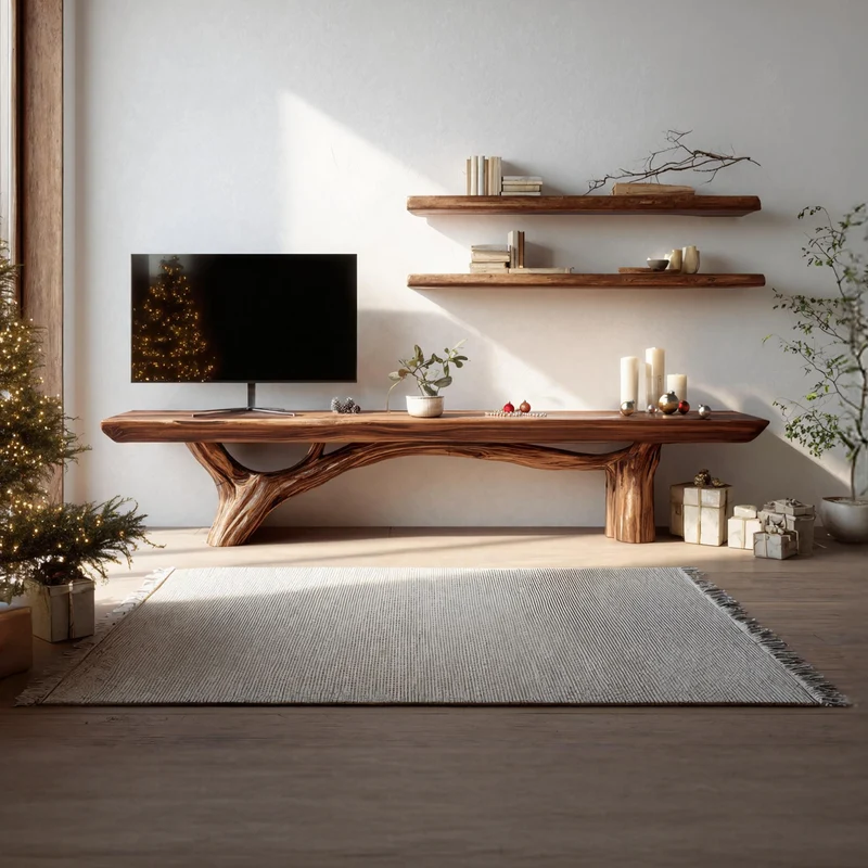 Spry Interior Mid Century Live Edge TV Console, Solid Wood Media Stand & Entryway Credenza for Modern Home, SILDTTNCTV005
