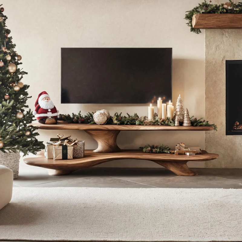 Spry Interior Handcrafted Live Edge TV Console, Solid Wood Entryway Credenza & Media Stand for Living Room, SILDTTNCTV003