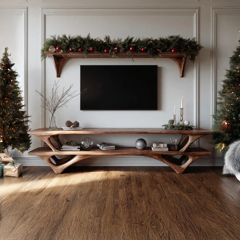 Spry Interior Farmhouse Live Edge TV Console, Solid Wood Media Stand & Entertainment Center for Living Room, SILDTTNCTV001