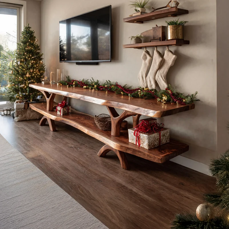 Spry Interior Modern Live Edge TV Console, Solid Wood Media Stand & Entryway Credenza for Bedroom & Living Room, SILDTTNCTV015