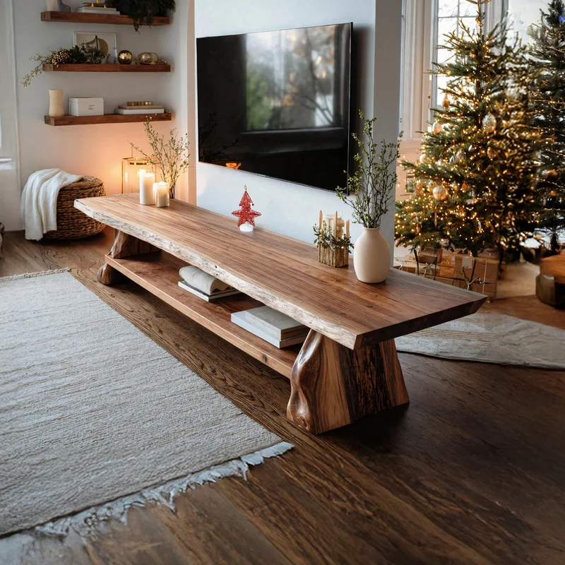 Spry Interior Mid Century Live Edge TV Console, Solid Wood Media Stand & Entertainment Center for Living Room, SILDTTNCTV014
