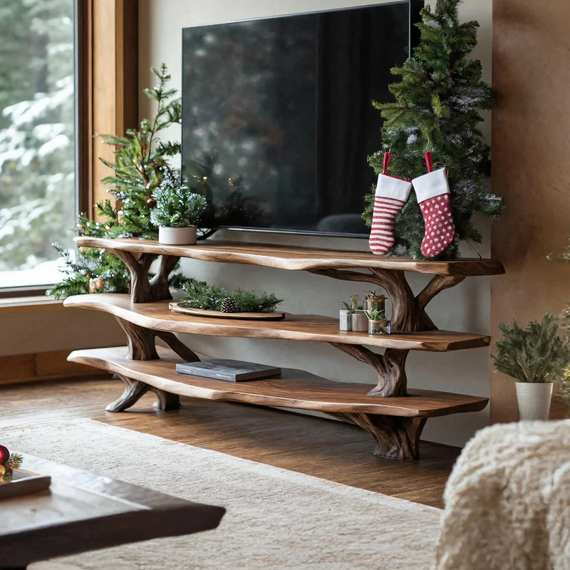 Spry Interior Modern Solid Wood TV Console, Live Edge Media Stand & Entryway Credenza for Living Room, SILDTTNCTV012