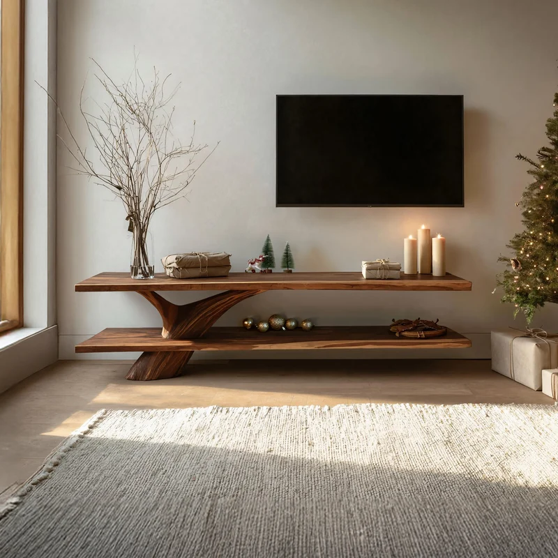 Spry Interior Mid Century Solid Wood TV Console, Live Edge Media Stand & Entertainment Center for Living Room, SILDTTNCTV010