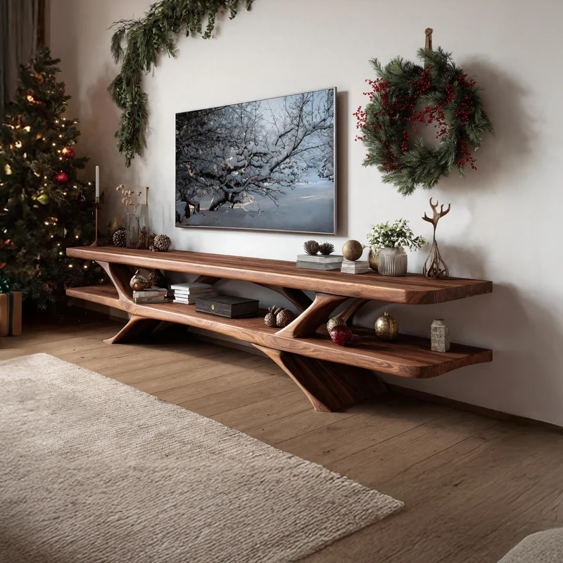 Spry Interior Handcrafted Live Edge TV Console, Solid Wood Media Stand & Entertainment Center for Living Room, SILDTTNCTV021
