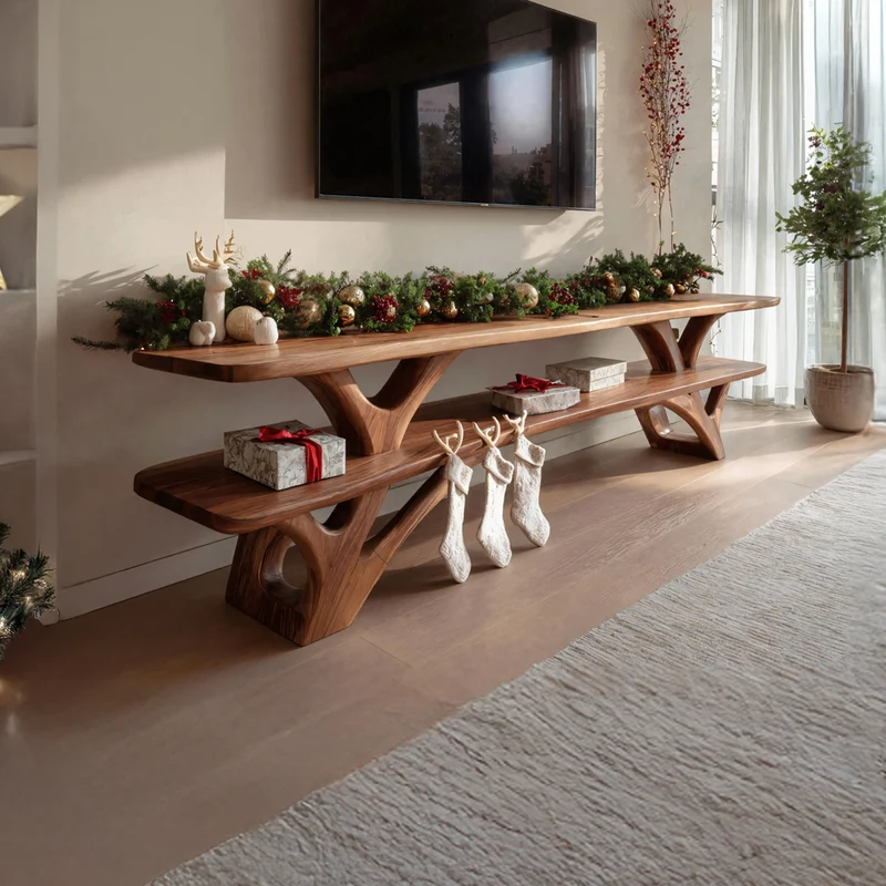 Spry Interior Farmhouse Solid Wood TV Console, Live Edge Media Stand & Entryway Credenza for Living Room, SILDTTNCTV017