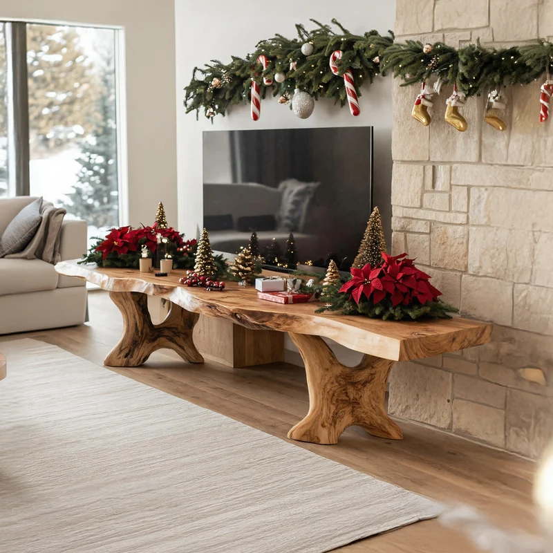 Spry Interior Handcrafted Solid Wood TV Console, Mid Century Live Edge Media Stand for Cozy Living Room Entertainment, SILDTTNCTV033