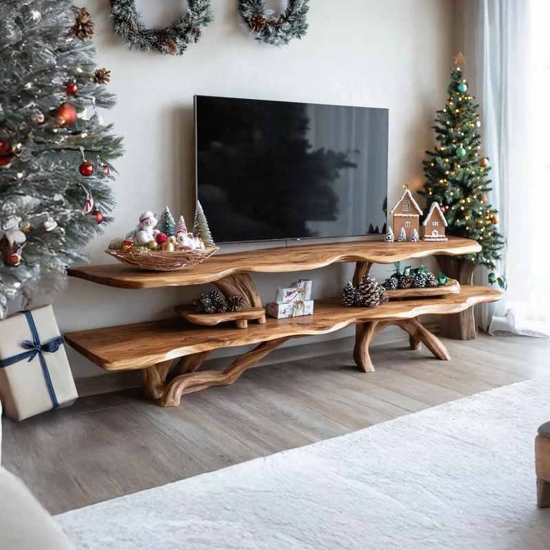 Spry Interior Modern Live Edge TV Console, Solid Wood Media Stand & Entertainment Center for Living Room, SILDTTNCTV029