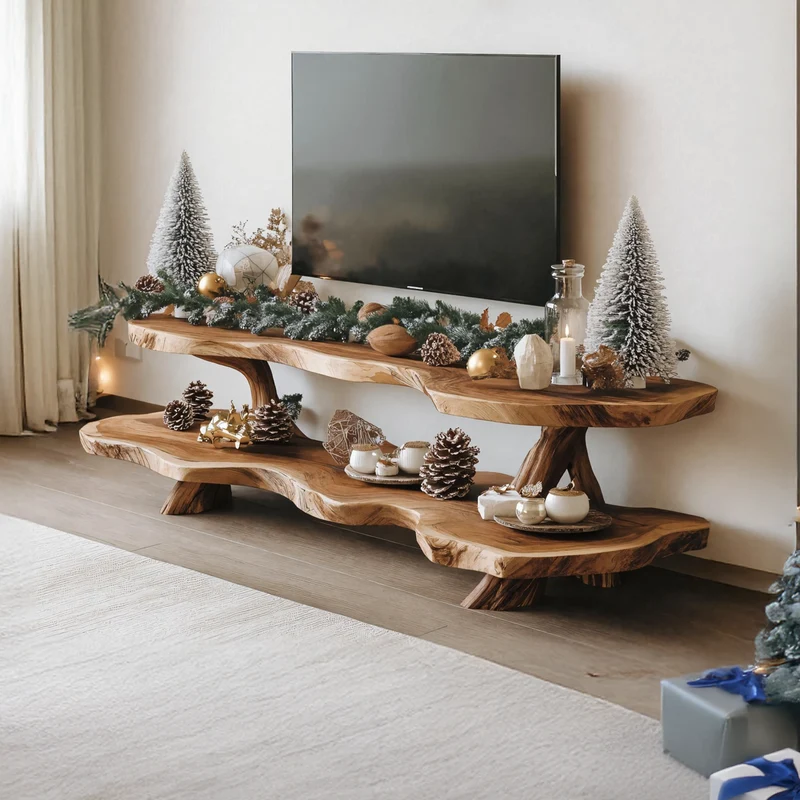 Spry Interior Mid Century Live Edge TV Console, Solid Wood Media Stand & Entryway Credenza for Living Room, SILDTTNCTV027