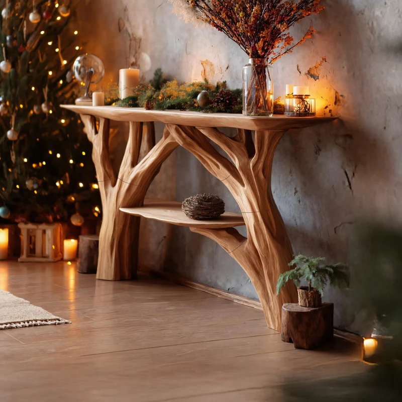 Spry Interior Handcrafted Wooden Console Table, Rustic Solid Timber Entryway Table, Behind Sofa Foyer Table for Living Room SILDTTNCSC004