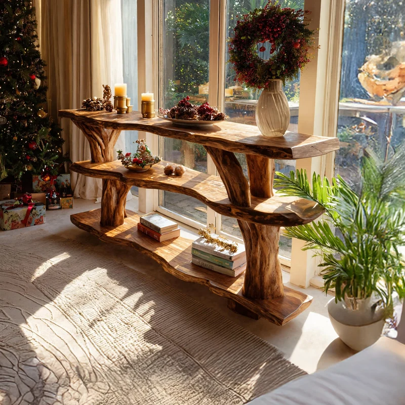 Spry Interior Rustic Live Edge Wooden Console Table, Reclaimed Wood Slab Entryway Table, Foyer Behind Sofa Table SILDTTNCSC018