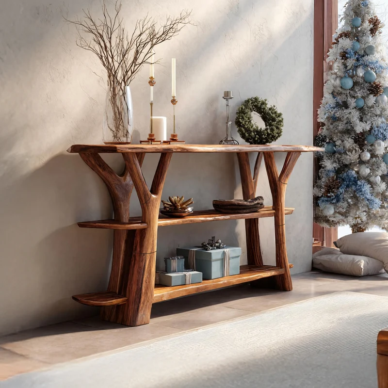 Spry Interior Modern Live Edge Wooden Console Table, Hardwood Slab Sofa Table, Rustic Contemporary Entryway Table SILDTTRCSC012