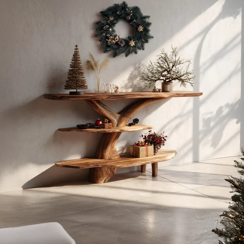 Spry Interior Mid-Century Live Edge Wooden Console Table, Natural Hardwood Slab Entryway Table, Retro Sofa Accent Table SILDTTRCSC025