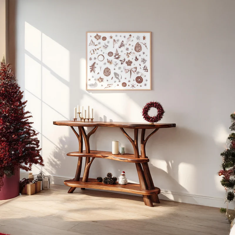 Spry Interior Modern Live Edge Wooden Console Table, Solid Slab Foyer Table, Minimalist Hallway Entryway Table for Living Room SILDTTRCSC028