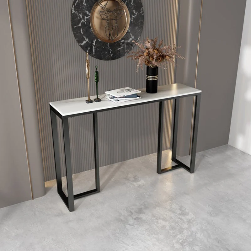 Rectangle Stone Top Accent Table with Black Irone Base for Hall