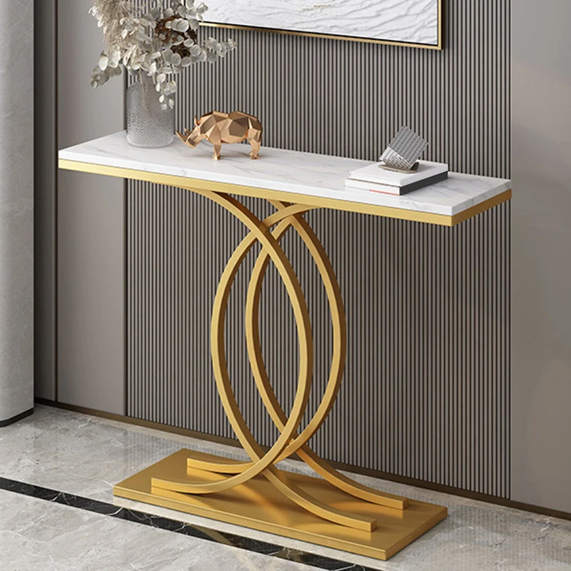 Glam Style Rectangle Console Table with Pedestal Base for Hall