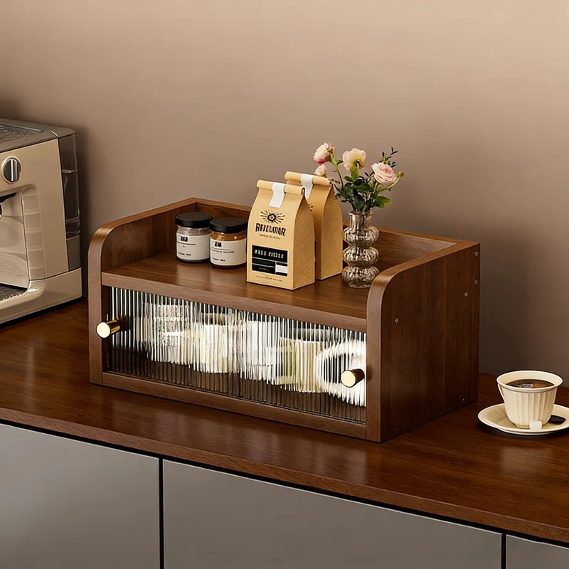 Modern Minimalist Eco-Friendly Engineered Wood Acrylic Rectangular Desktop Storage Shelf 2/3/4-Tier Dustproof Cup Storage For Living Room & Bedroom