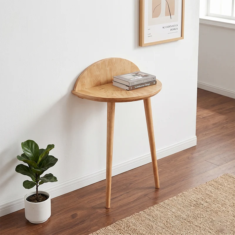 Contemporary Nordic Arc-Shaped Cylindrical High-Leg Design Rubberwood Side Table 1-Tier For Living Room