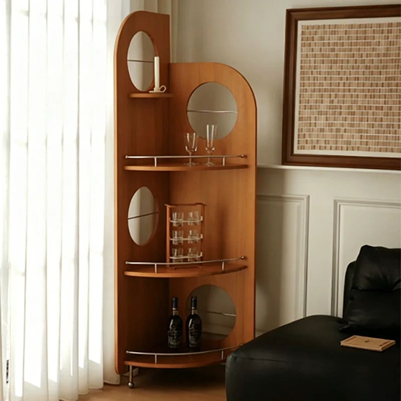 Contemporary Nordic Fan-Shaped Round Pine Stainless Steel Corner Shelf Unit 3-Tier For Living Room