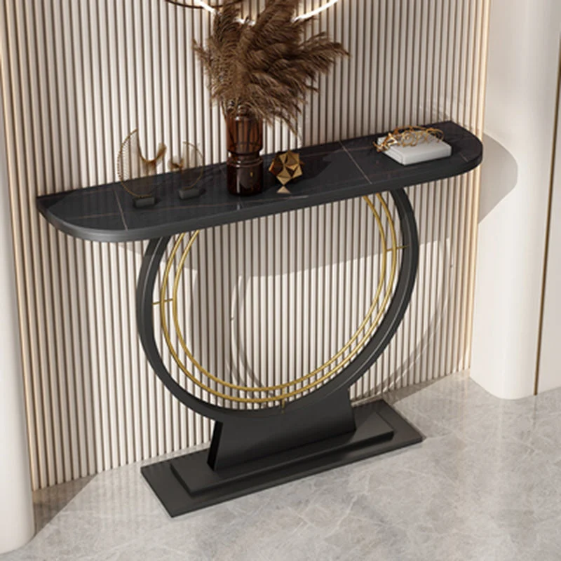 Glam Slate Console Table Half Moon Table 13.81" Stain Resistant Pedestal Sofa Table